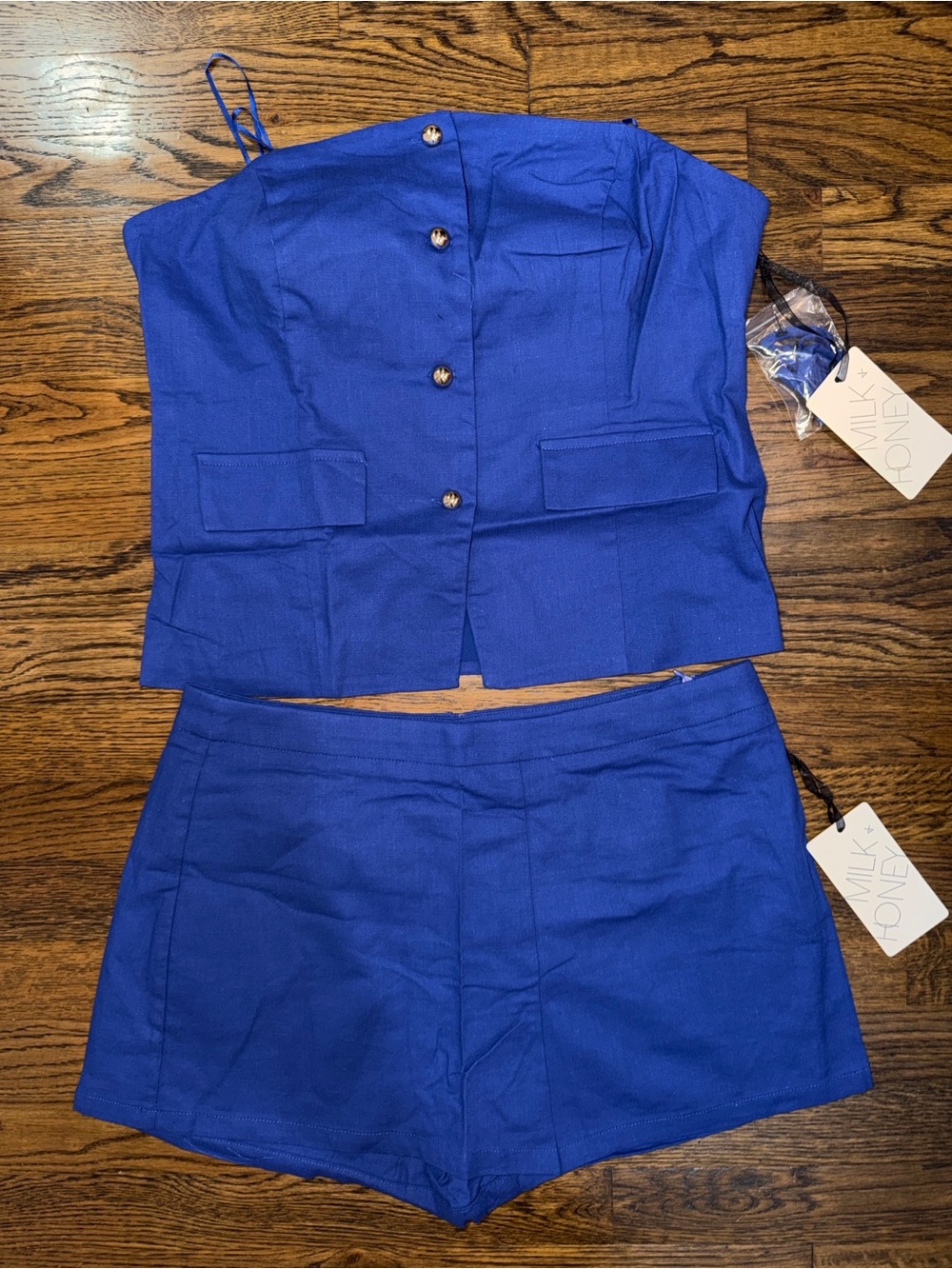 Milk & Honey Blue 2PC High-Waist Tailored Women's Shorts with Strapless Top